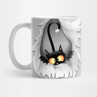 Fun Cat Cartoon in ripped fabric Hole Mug